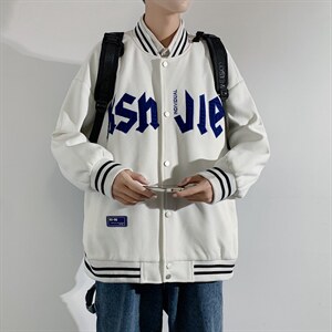 秋季潮牌棒球服男女潮流港风学院风华夫格夹克外套模特J202-P75图片