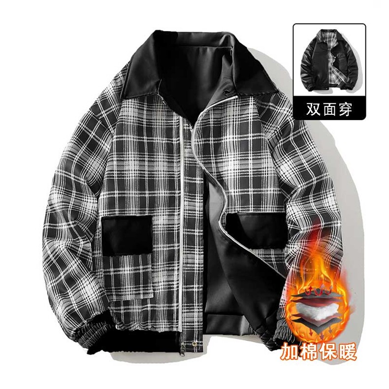 秋冬数据新款双面穿格子皮棉衣美式翻领百搭休闲棉服MF1088P110,男装皮衣,电商A128