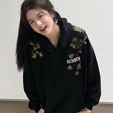 美式复古迎客松重磅刺绣卫衣男小恶魔宽松休闲情侣连帽衫女，男装卫衣，星座506A