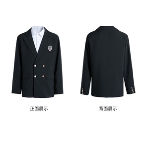 dk日系原创设计刺绣绀色双排扣复古西装男生戗驳领西服套装图片