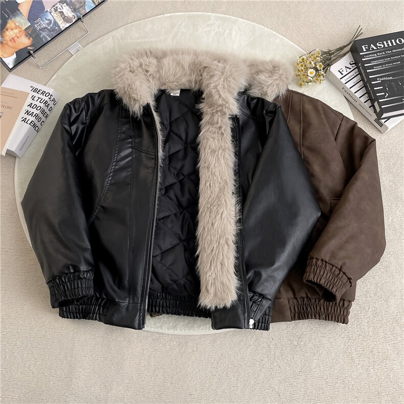 加绒加厚冬款男女连帽棉衣扎染PU皮棉袄毛领保暖皮棉服MY94P110,男装棉衣,星座1013-1