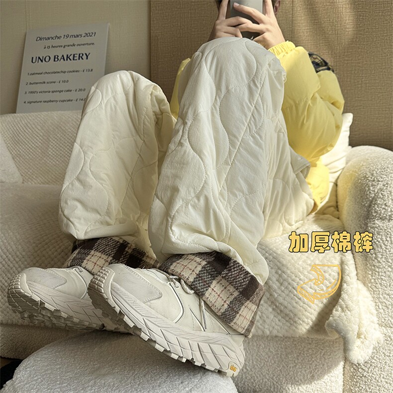 格子卷边葫芦纹棉裤男款冬季外穿保暖加厚夹棉裤子东北零下防寒裤，男装棉裤，电商A022