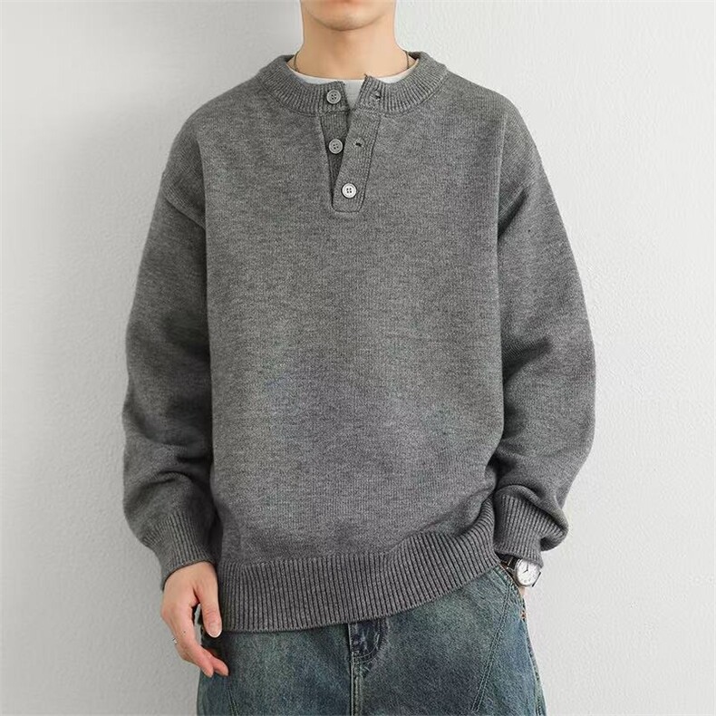 秋冬美式亨利领毛衣男毛衣美式复古休闲慵懒风针织衫男纯色毛衣,男装针织衫/毛衣,星座715-4