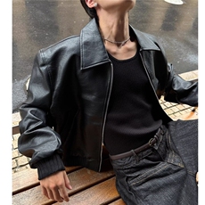 现货美式短款红内宽松潮流机车PU皮外套J879/P70，男装皮衣，星座205-3