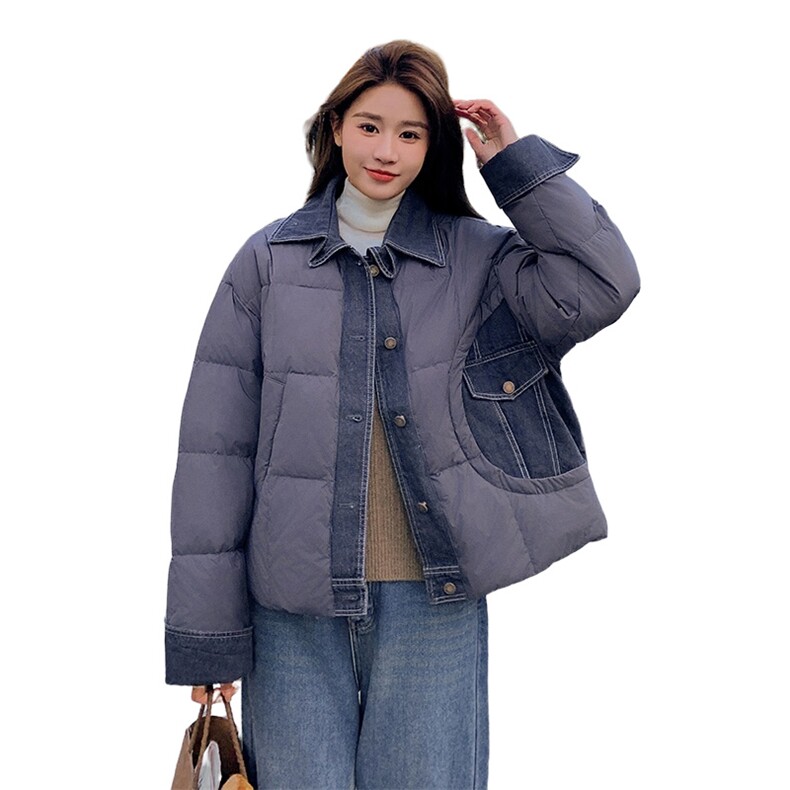 90%新标白鸭绒【新款首-发】羽绒服韩版牛仔拼接加厚外套女装,女装羽绒服,浙宝285（原212）