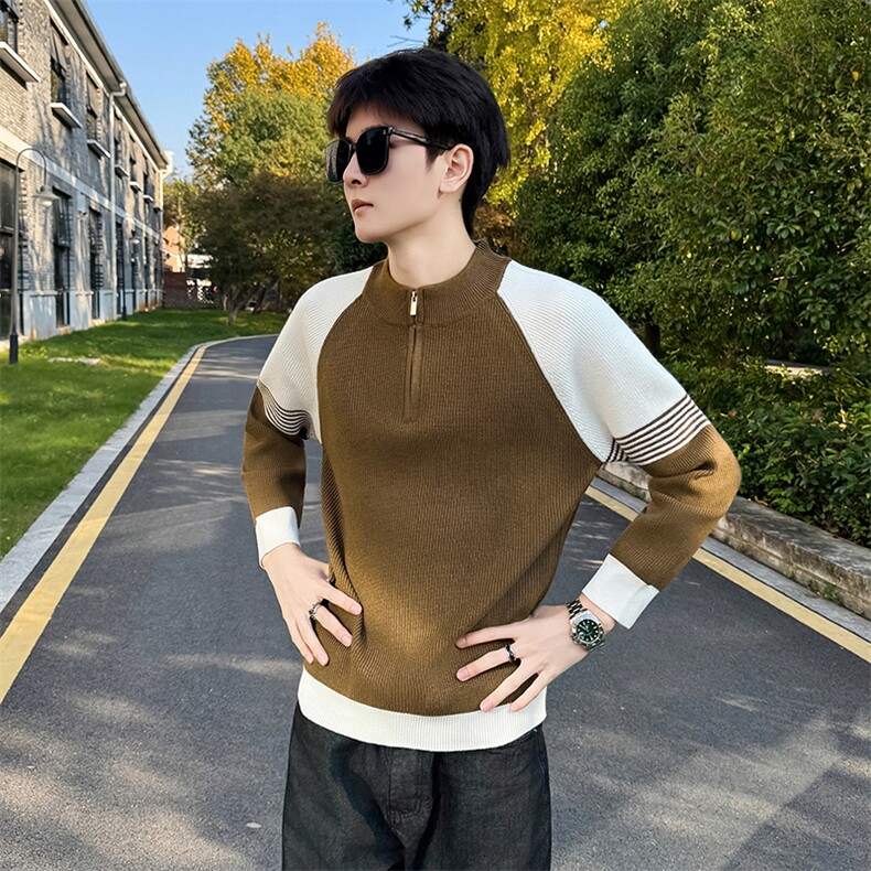 冬季店主风社会小伙痞帅半高领拼接针织衫301A-1/M96/P58，男装针织衫/毛衣，星座301A-1