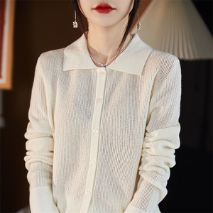 翻领单排扣纯色针织羊毛开衫女2024秋新款修身显瘦长袖短款图片