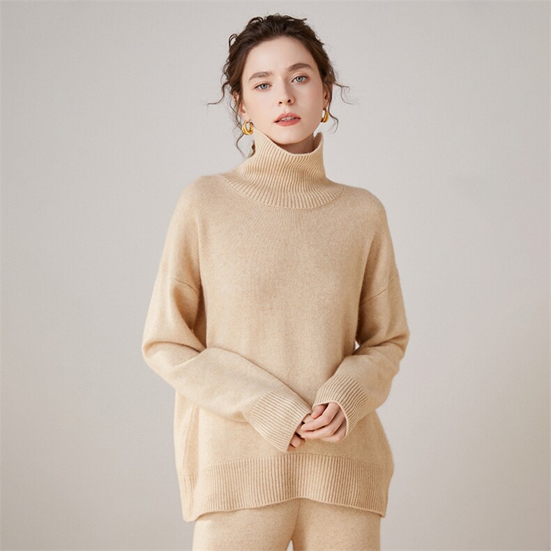 2025年秋季新款纯色高领针织女士羊绒衫时尚休闲通勤百搭，女装羊绒衫，珍丝贝尔