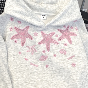 韩系慵懒风海星印花套头连帽卫衣女秋季新款巨好看宽松休闲帽衫图片