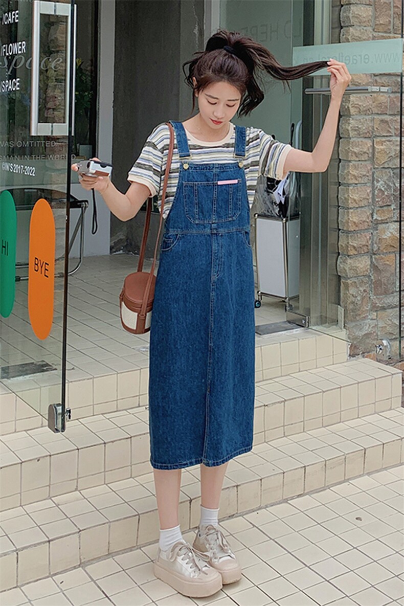 牛仔背带裙套装女夏季2023年新款设计小众小个子吊带连衣裙两件套,女装套装/套裙,一九零