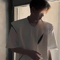 现货夏季男士小众解构分割垫肩短袖拼接设计T恤1008-LT322-P35，男装T恤，星座1008