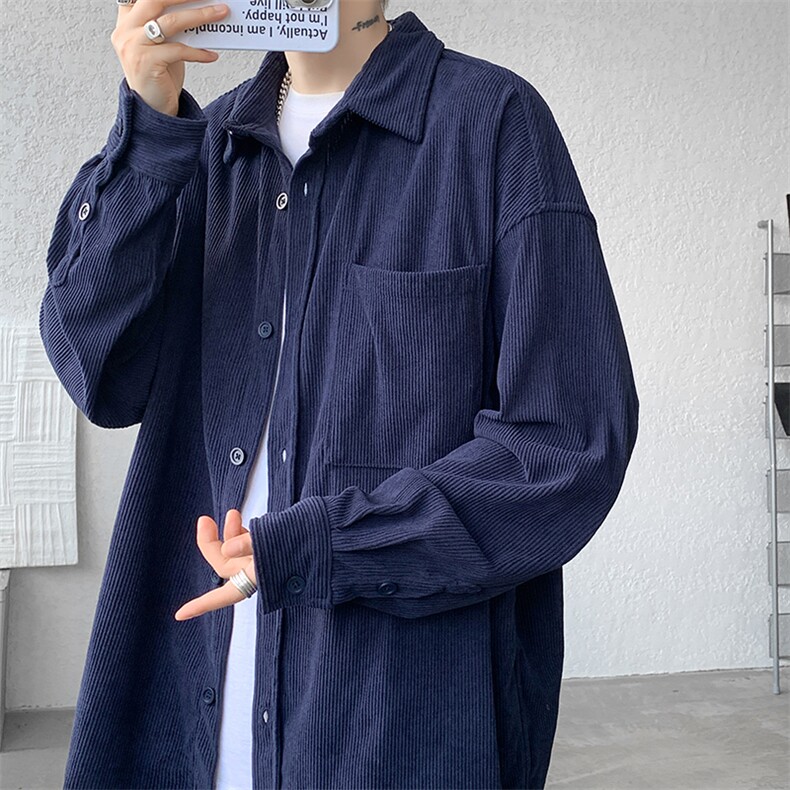 8XL-M灯芯绒衬衫特大码复古秋冬翻领长袖上衣纯色外套CS9001/P58,男装衬衫,电商B238