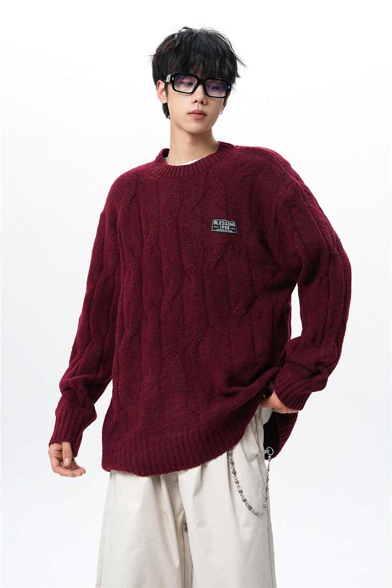 8XL-M圆领毛衣男秋冬慵懒风宽松情侣装麻花针织羊毛衫MY19004P68,男装针织衫/毛衣,电商B312