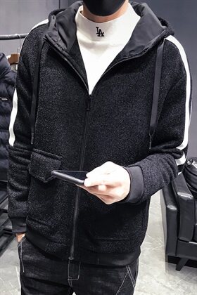 加绒加厚连帽蜈蚣纱修身韩版夹克外套男 C301-JK70-P118图片