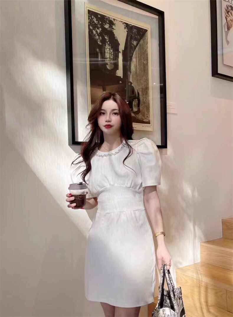 领口订珠连衣裙，女装连衣裙，LL+