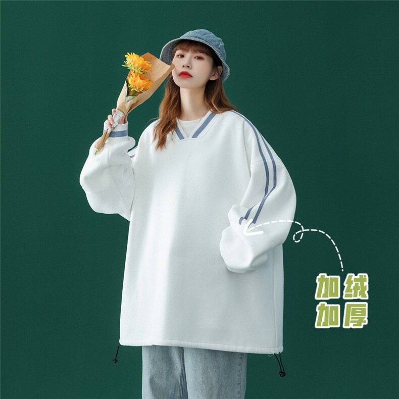中性秋季潮流纯色宽松V领卫衣B01JRP55控78加绒P65,男装卫衣,A247A