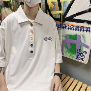 港风日系polo衫短袖t恤宽松韩版ins潮学生原宿风半袖 T670-P28图片