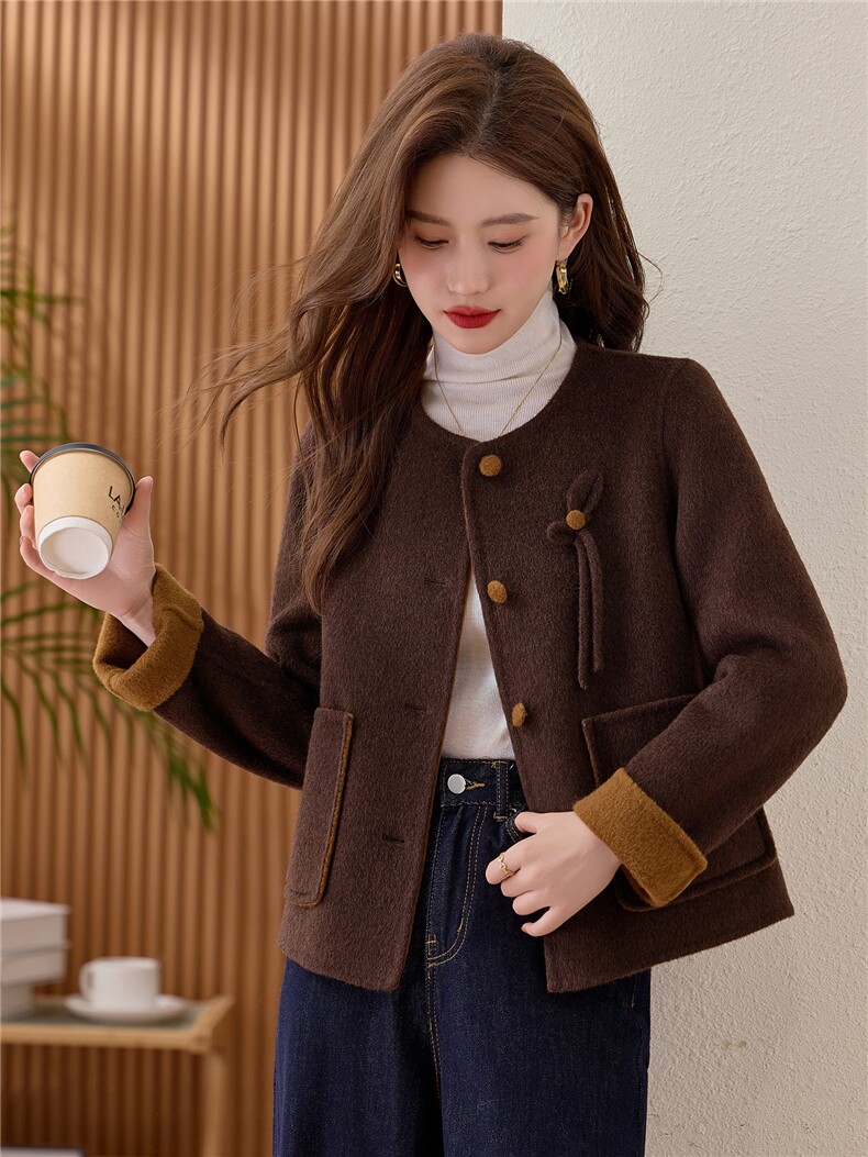 纯色双面毛呢外套小个子短款女2025秋冬季新款洋气百搭羊毛大衣,女装毛呢外套,众宇琦