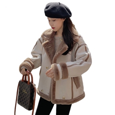 韩系chic羊羔毛外套女冬韩版宽松今年流行加绒加厚皮毛一体机车服，女装棉衣/棉服，帛香坊