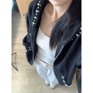 钉珠连帽开衫卫衣外套女2025新款秋冬美式高街复古宽松小众设计感图片