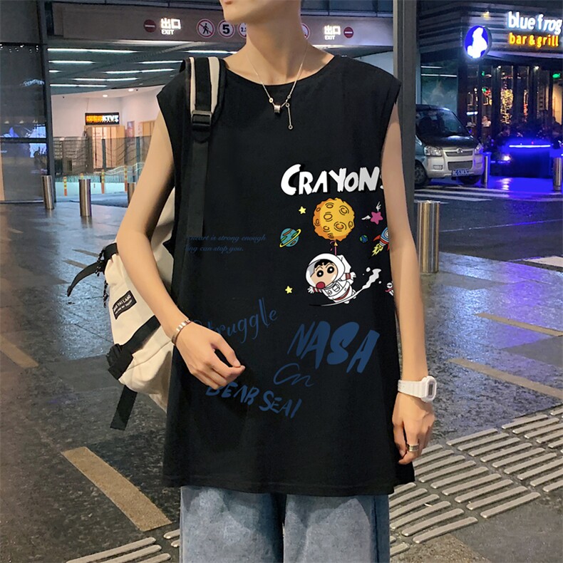 ！港风夏季无袖背心男汗衫男纯棉坎肩短袖T恤男B20-P20图片