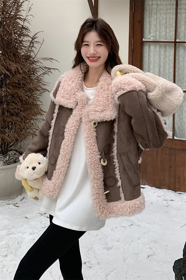 2025冬季新款粉色羊羔毛外套203-8825-P205-K268,女装羊羔毛/颗粒绒,浪娴服饰