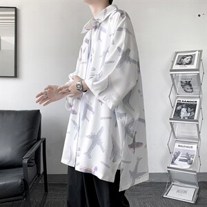 夏季潮流小飞机满印ins衬衫男新款冰丝情侣装 A071-C35-P38图片