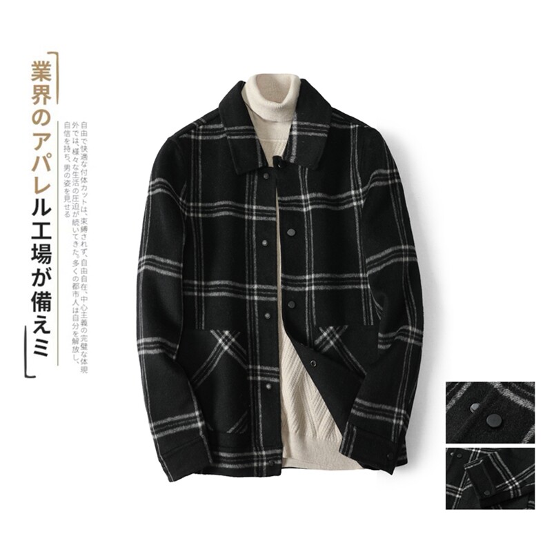 2021秋冬新款男士双面羊绒夹克短款外套纯手工毛呢大衣Y8816P325图片