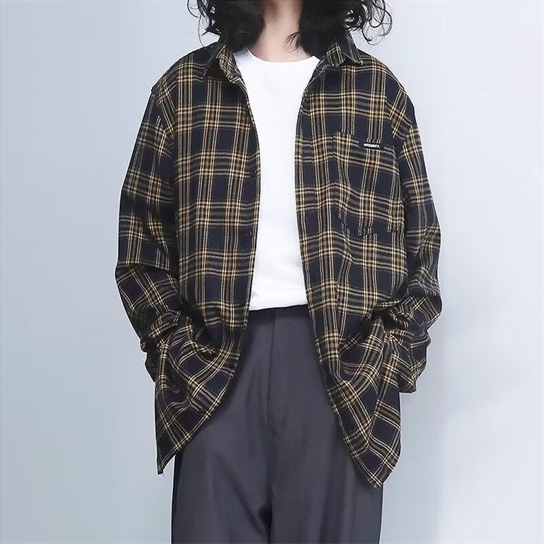 日系复古cityboy格子衬衫男长袖春秋款宽松情侣休闲外套LC655-p40,男装衬衫,星座1008