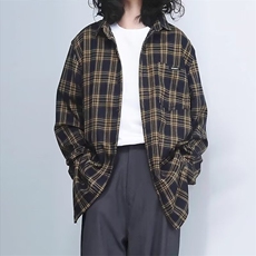 日系复古cityboy格子衬衫男长袖春秋款宽松情侣休闲外套LC655-p40，男装衬衫，星座1008
