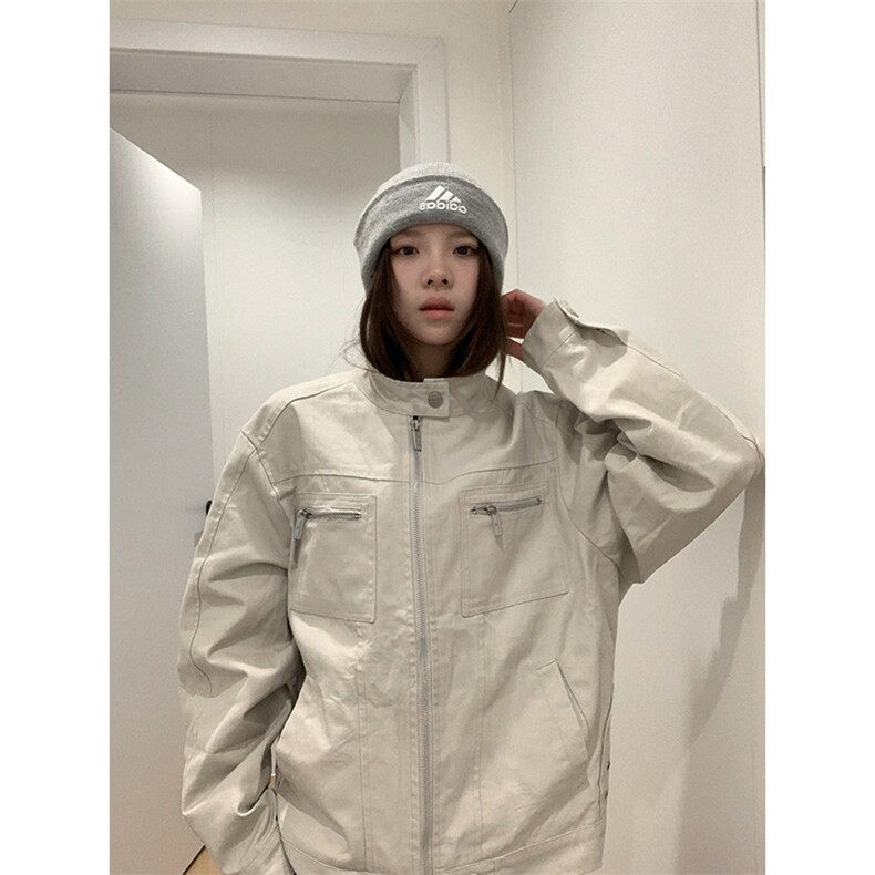26春装高品质老钱风立领夹克外套男女美式潮牌拉链工装风宽松上衣,男装夹克,电商A443