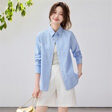 2026春夏新款黄蓝条纹衬衫女宽松显瘦元气少女感衬衣韩系清爽竖条图片