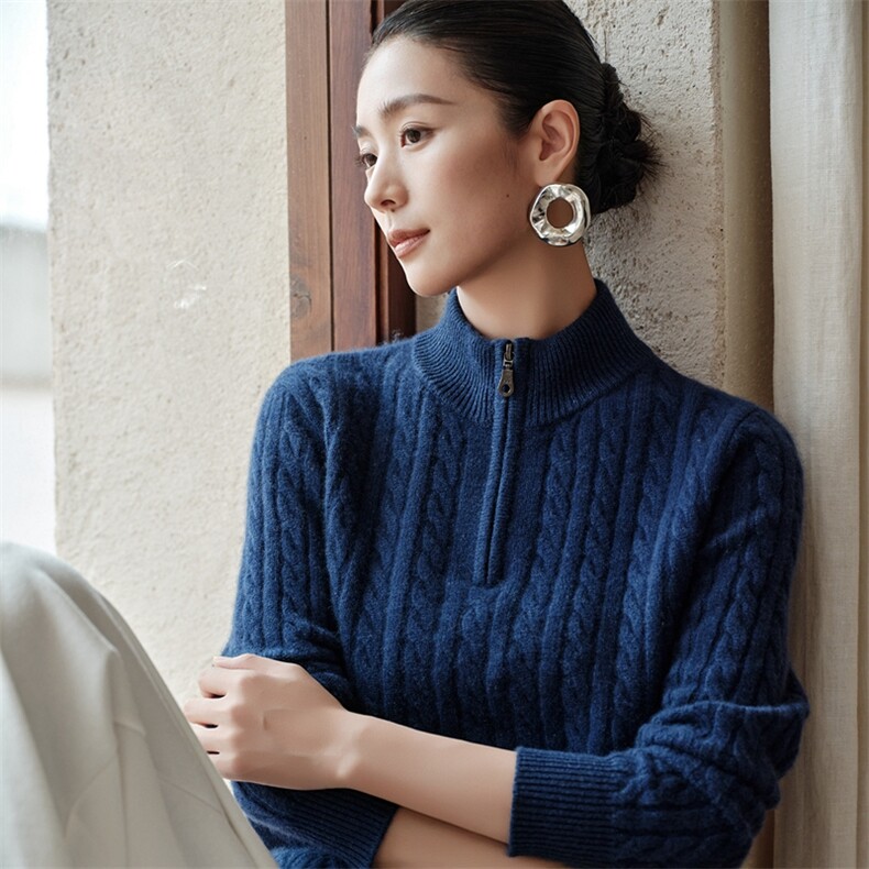 2025年秋季时尚百搭通勤简约休闲加厚半开,女装羊绒衫,绒歆坊
