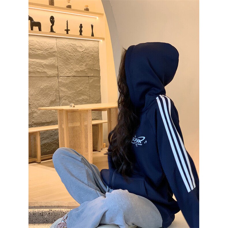 EE067-P65卫衣男女情侣薄款2024潮条纹拉链开衫外套连帽韩版上衣,女装短外套,星座911-3