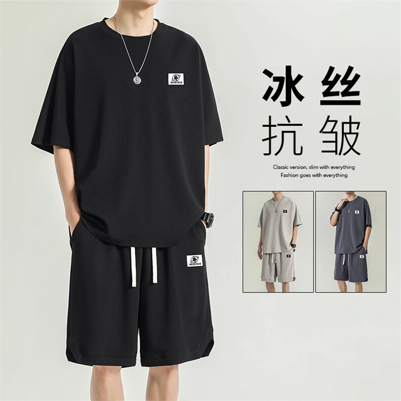夏季清爽冰丝简约短袖短裤潮牌两件套 TZ16-特批70图片