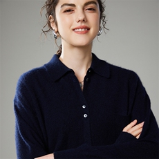 长袖纯色山羊绒2024年秋季开衫POLO领时尚35%羊绒衬衫，女装羊绒衫，萨奥羊绒