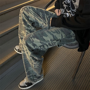 美式hiphop裤子高街迷彩工装裤男宽松直筒vibe阔腿长裤K5645-P41图片