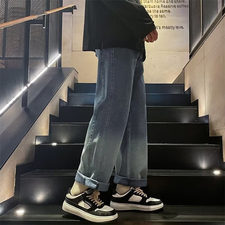 渐变色日系直筒裤简约男新款ins潮流拉链流行长裤牛仔裤K773-P53,男装牛仔裤,星座1109-3