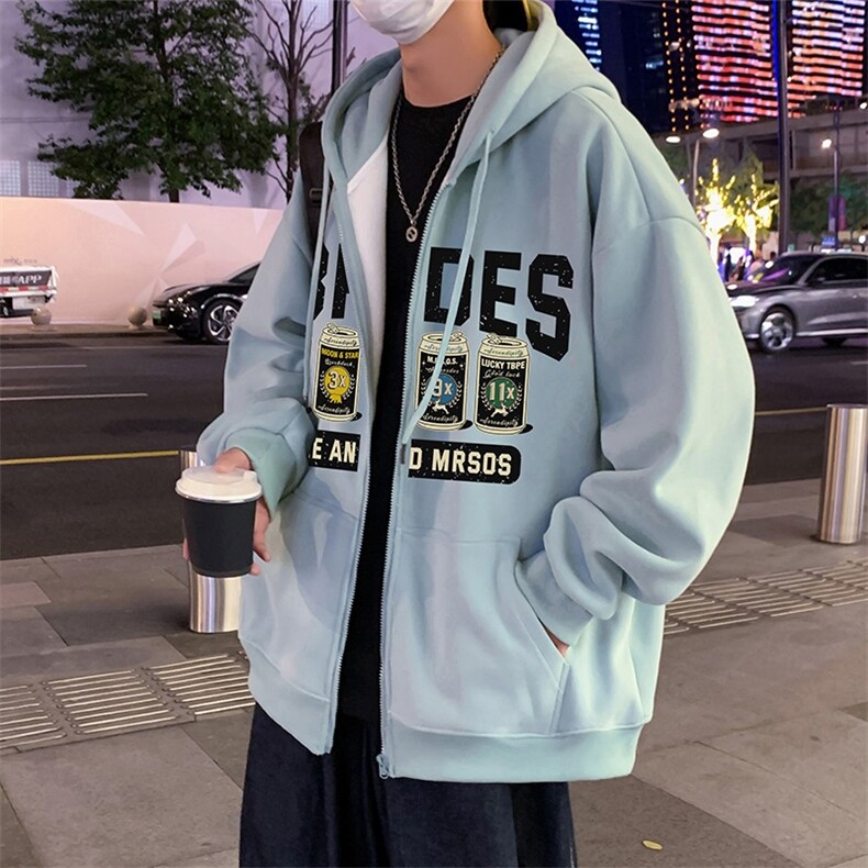 H209P70含棉量65%美式字母高街连帽卫宽松休闲开衫外套,男装卫衣,星座304A-1