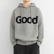 高街复古套头针织帽衫男GOOD连帽毛衣潮牌秋冬慵懒风情侣外套，男装针织衫/毛衣，星座914