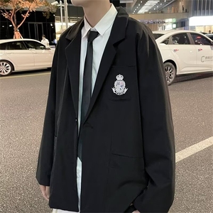 学院风休闲男DK制服徽章短袖情侣装夏秋季薄款西服外套XI01/P50图片