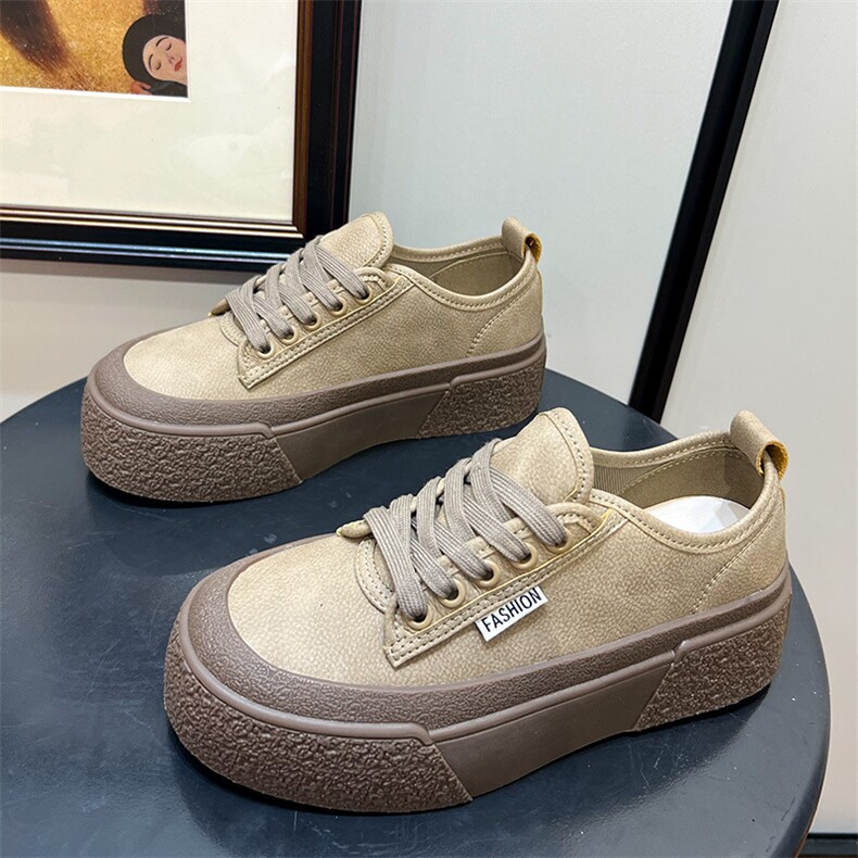 真皮小白鞋女2023秋季新款厚底复古板鞋女大头松糕女鞋百搭休闲鞋，女鞋单鞋，电商A223