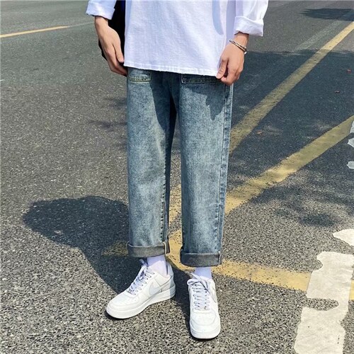 港风宽松直筒ins痞帅裤子韩版牛仔裤潮男九分坠感阔腿裤nk18-p35,男装牛仔裤,星座1008-2