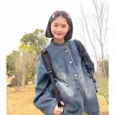 日系复古简约做旧水洗牛仔外套男女春秋立领宽松百搭港风短款夹克，男装工装外套，星座1210-1