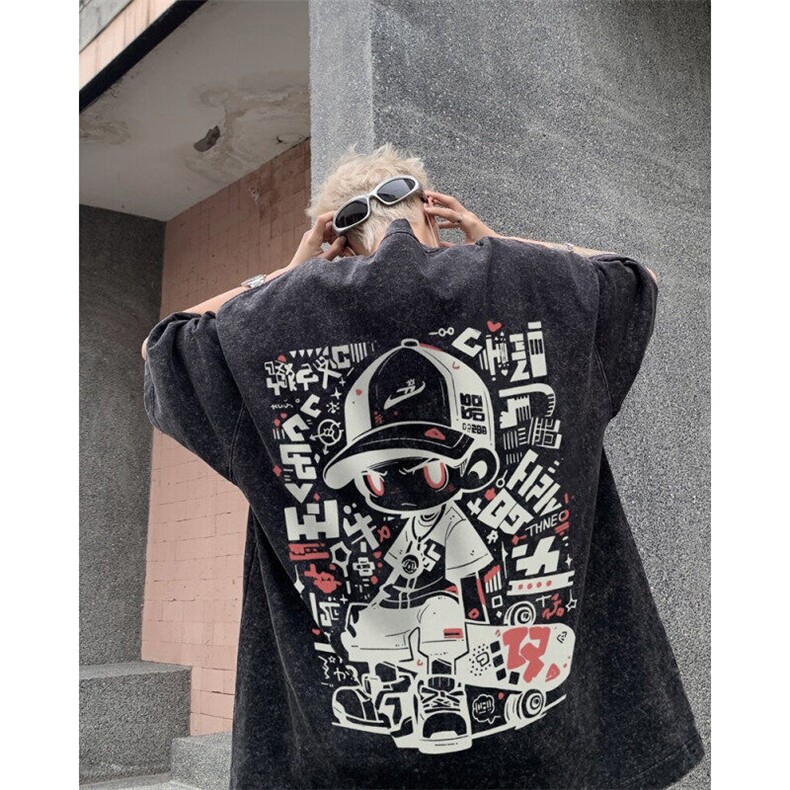 2025新款滑板男孩美式大码青少年水洗短袖XZ517A-3-AQ022T-P38图片