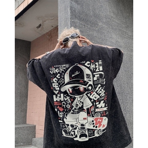 2025新款滑板男孩美式大码青少年水洗短袖XZ517A-3-AQ022T-P38图片