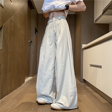 2025春夏新款潮流格子透气宽松休闲冰丝裤B315-K25636-特p40控78，男装休闲裤，电商B315