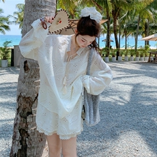 现货镂空防晒衬衫短裤套装2572P145K218，女装套装/套裙，2C201