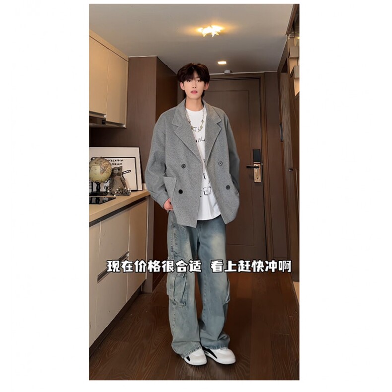 羊驼绒双排扣加绒加厚毛呢大衣504-F57-P90控128（加绒P100控148,男装毛呢大衣,星座504