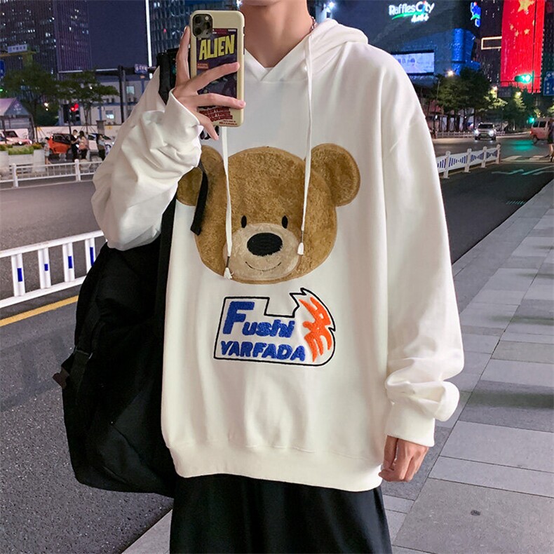 703-W218-P55春秋贴布绣毛巾绣毛绒小熊休闲卫衣,男装卫衣,星座703